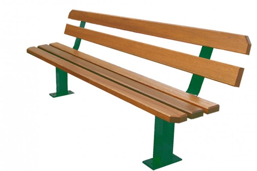 [10008] Banc fer et bois - pied central - bois exotique - longueur 195 cm 